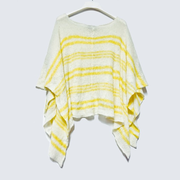Wooden Ships Anthropologie Poncho Sweater Mohair Wool Blend Yellow Stripes S M - Picture 2 of 12